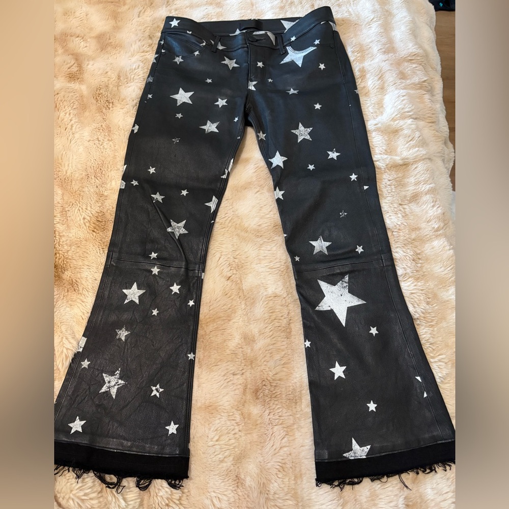 RtA Black and White Star Pattern Real Leather Pants Size 28
